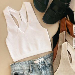 Zenana Ribbed Cropped Racker back Tank Top - L/XL (NWT)